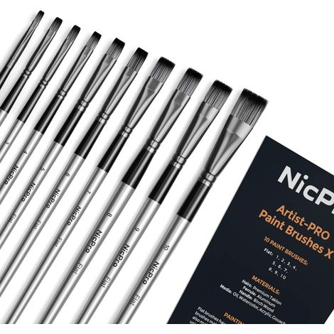 10 pièces Pinceau Plat pour Peinture Acrylique, Aquarelle, Huile, Gouache, kit pour la Peinture du Visage et du Corps pour Enfant et Adulte (1/5)