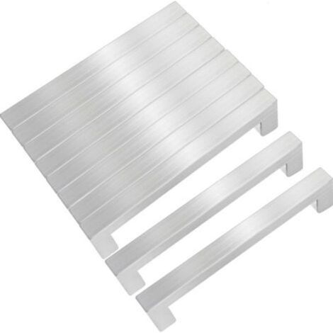 Set of 10 furniture handles, 96 mm hole spacing, stainless steel, door handles, square kitchen handles (1/4)