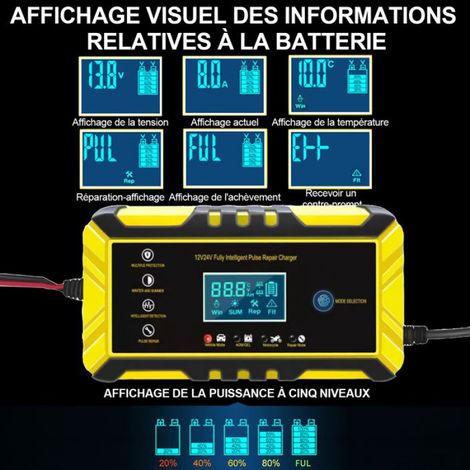 Chargeur De Batterie - 12V 6A - Pour Voiture Moto Camion - Compatible Plomb Gel AGM EFB - 2 Ah À 150 Ah - Jaune (1/5)