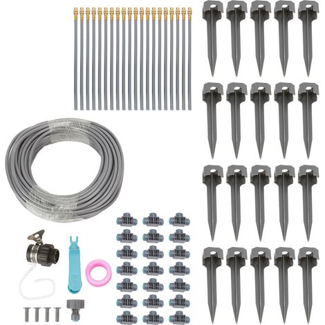 Decdeal Système de brumisation d'arrosage de jardin 82 pieds, tuyau en PVC 4/7, Kit d'arrosage goutte à goutte avec connecteurs rapides pour serre, plante et pelouse