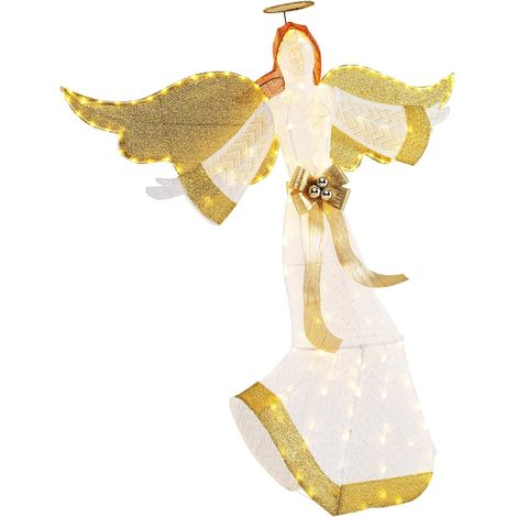 COSTWAY Angelo Natalizio Illuminato da Esterno 160 cm, Decorazione Natalizia con 180 Luci Bianche Calde, 4 Picchetti, per Giardino, Cortile e Prato (1/5)