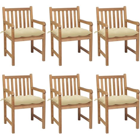 Sillas de jardín 6 uds madera maciza teca cojines crema blanca