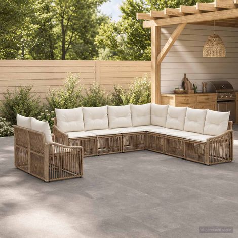 vidaXL Ensemble de canapé de jardin 9 pc Beige polyrotin (1/5)