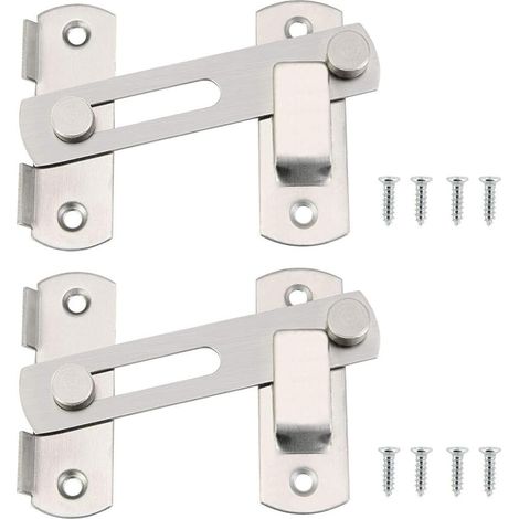 Lot de 2 verrous de porte en acier inoxydable, verrous sans installation, verrous à moraillon avec vis, verrous pour portes, fenêtres, chatières, 10 x 7 cm
