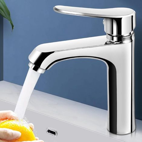 Robinet de lavabo de Salle de Bain avec pulvérisateur monotrou mitigeur d'eau Chaude et Froide en Laiton Rotatif à 360° mitigeur de lavabo pour Salle de Bain, (1/5)