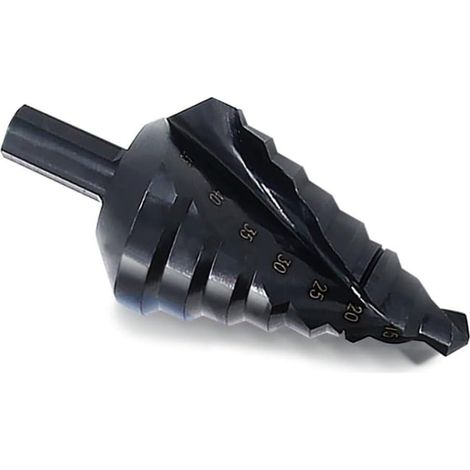 Broca escalonada espiral nitrurada  Cortador de múltiples agujeros  8 tamaños de corte de agujeros escalonados de 10 mm a 45 mm, para agrandamiento, para chapa metálica, PVC y carpintería. (1/4)