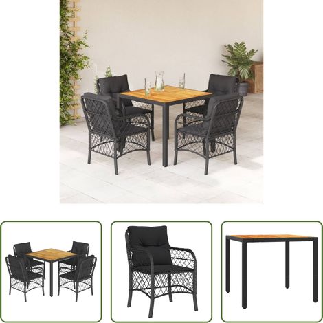 vidaXL Sitzkissen - 5-tlg. Garten-Essgruppe mit Kissen Schwarz Poly Rattan (1/5)