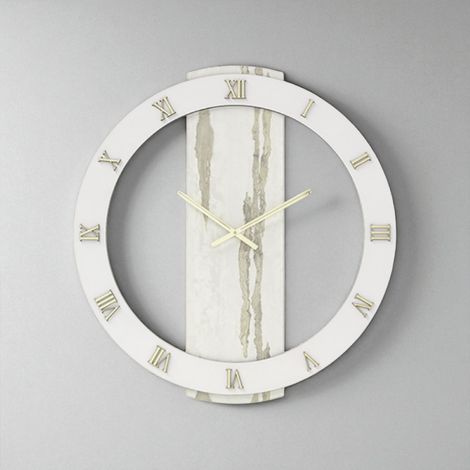 Orologio rotondo D80 cm in legno rivestito con parato e dettagli Oro TYLER (1/4)