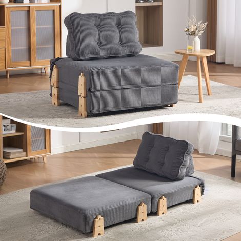 Mobliva Un fauteuil confortable de style scandinave moderne en velours côtelé – un canapé-lit pliant un canapé une place pliable avec pieds en bois, idéal pour les petits appartements et les chambres (1/5)
