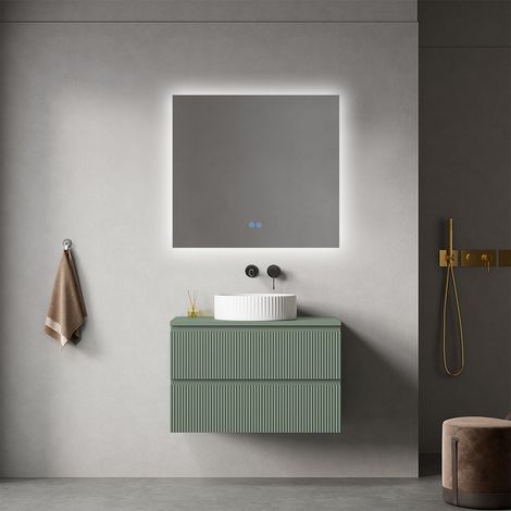 Mobile bagno sospeso cannettato 80 cm Verde Salvia per Lavabo d'appoggio Specchio Quadro Retroilluminato - Fiji Paint Top Canneté (1/4)