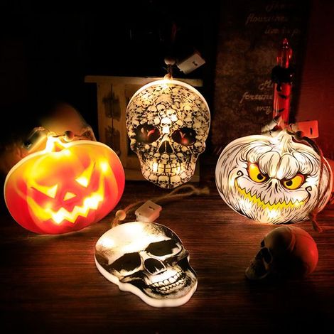 Décorations Halloween - Lanternes LED - Citrouilles - Têtes de Mort - Résine Durable (1/5)
