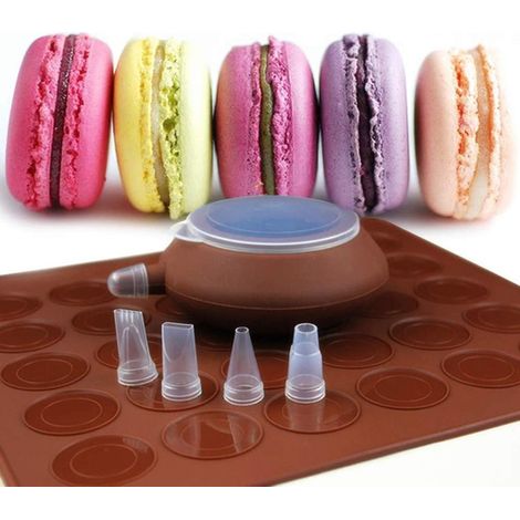 Kit Pâtisserie Macaron - 1 set - Tapis Silicone 48 Cavités + Poche Douille 4 Embouts + Moules