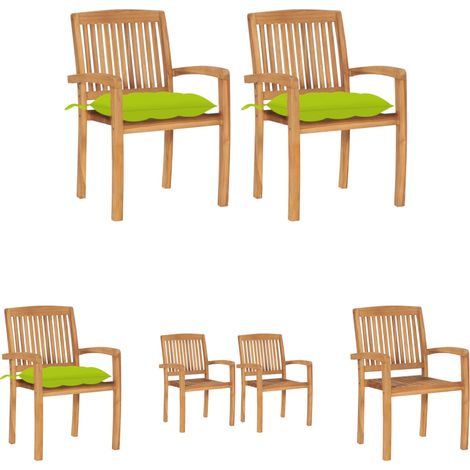 Teakholz Stühle - vidaXL Gartenstühle 2 Stk. mit Hellgrünen Kissen Massivholz Teak - Außenstühle (1/5)