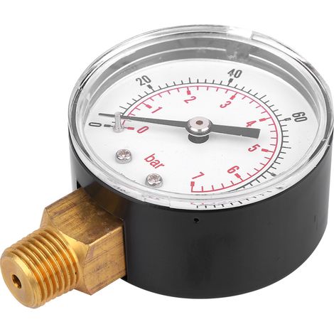 Manometer 50 mm 1/4 BSPT Messinggewinde für Kraftstoff Luft Öl Gas Wasser (0-100 PSI 0-7 Bar) (1/5)