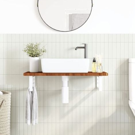 Étagère en Bois de Chêne Massif pour Lavabo, Étagère Murale en Acier pour Salle de Bain, Support de Rangement Mural Robuste et Moderne (1/5)
