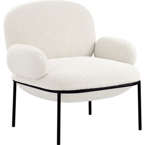 Avery Indoor Chair - Sherpa/Metal - L74 x W80 x H79 cm - Ivory/Black - Flat Pack