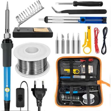 Soldering iron set, 80 W, adjustable temperature 180–500 °C, precise electronic control with on/off switch, 5 soldering tips, soldering rod for electrical maintenance work (black) (1/5)