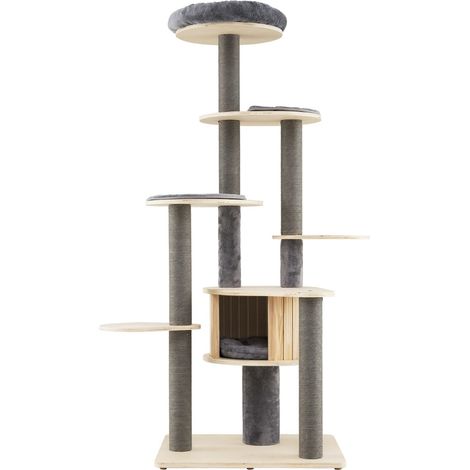 Tiragraffi multilivello 197 x 68 x 58 cm con cuccia imbottita e tiragraffi stile moderno in truciolato grigio 200017635