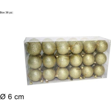 BOX 36 PALLINE DI NATALE GLITTER ORO DIAMETRO
