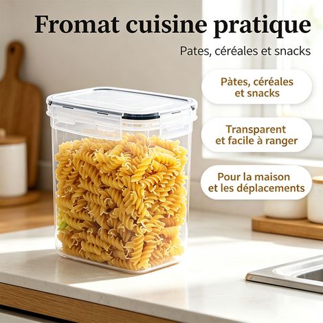 Pot de rangement hermétique en plastique PP transparent 1,4L, hauteur 15 cm, conteneur alimentaire empilable pour garde-manger, sans BPA - Transparent (1/5)