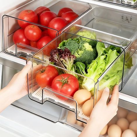 1 tiroir de rangement réfrigérateur transparent empilable, fruits, légumes, snacks (1/4)