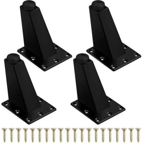 4Pcs Pieds de Meuble à Toute Épreuve Pieds de Table en Métal Pieds de Meubles Réglable Jambes de Canapé Pieds de Table Obliques avec Plaque de Montage et Vis pour Commode de Placard, 75mm Noir Mat (1/4)