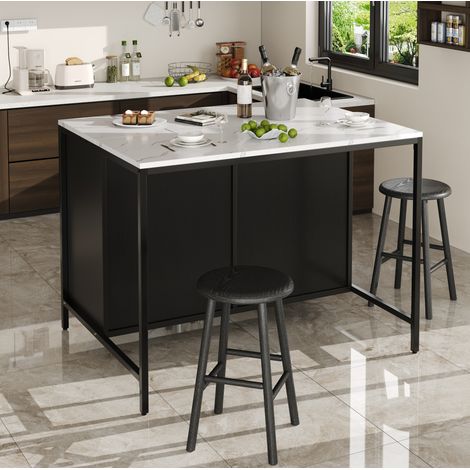 Mesa comedor bar con almacenaje efecto mármol negro OKMYHOME (1/5)