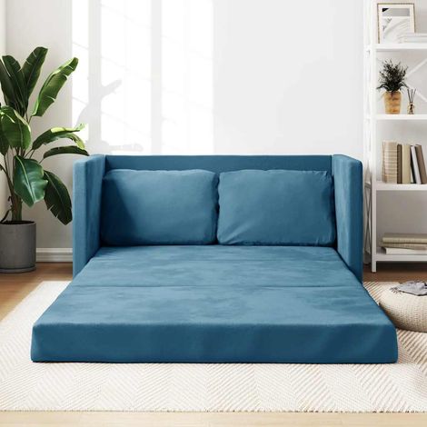Vidaxl – Canapé-lit 2 en 1 bleu velours 122x204x55 cm – Convertible 2 places – Structure en métal – Confort optimal (1/6)