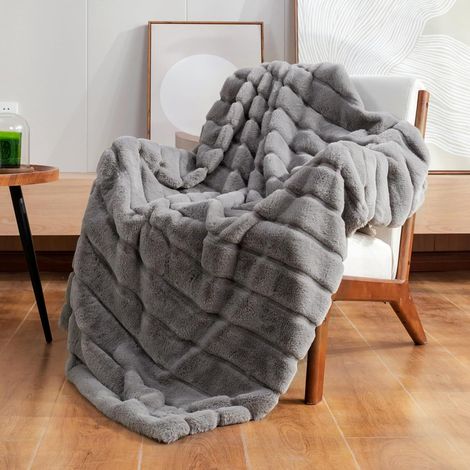 Couverture en fourrure pour canapé, couverture d'hiver épaisse et douce en peluche pour canapé, chambre à coucher, salon, 130 x 160 cm (1/5)