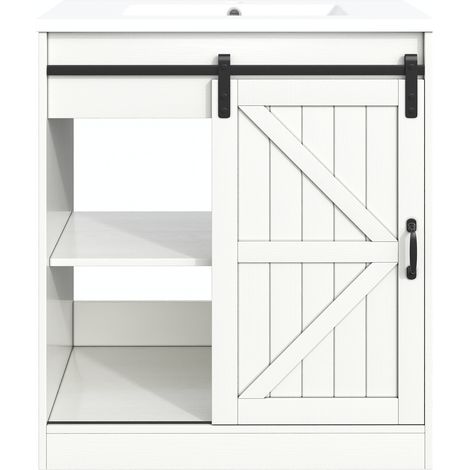 Mobile bagno bianco con lavabo ceramico 76x46,5x87,5 cm con cassetti e armadio HOMVRA (1/5)