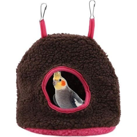 pair Nid suspendu en peluche pour perroquet, 4 couleurs pour animaux de compagnie, nid en peluche chaud pour oiseaux, hamac en laine berbère (marron) (1/5)