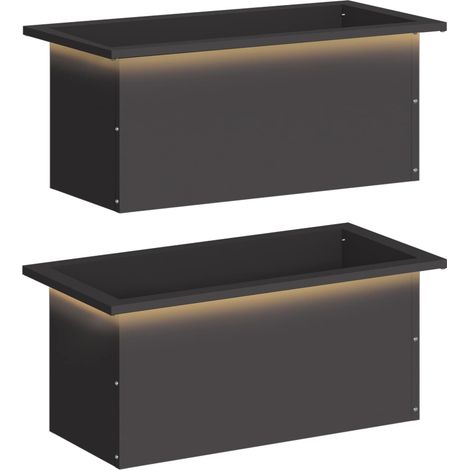 vidaXL Garden Planter with LED 2 pcs Black 30 x 60 x 30 cm Steel