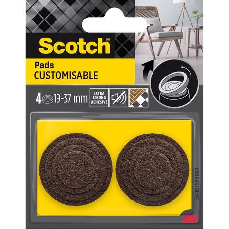Juego de 4 almohadillas de fieltro precortadas personalizables, SCOTCH, 37 31 25 y 19 mm, marrón SCOTCH