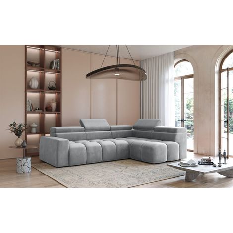 Ecksofa Designersofa DARCY in Stoff Salvador Hellgrau Ottomane Rechts (1/5)