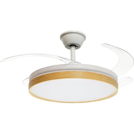 Ventilateur de plafond avec lumière et 3 pales rétractables en métal et acrylique blanc et naturel 53 x 106 x 106 cm (1/2)