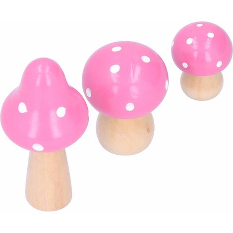 Ensemble de 3 décorations en bois roses en forme de champignons, originales et mignonnes, pour la maison ou le bureau. (1/5)