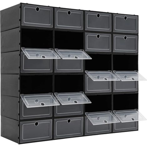Lot de 24 boîtes de rangement empilables pour chaussures avec couvercle pour chaussures de sport, chaussures à talons hauts et pantoufles (1/5)