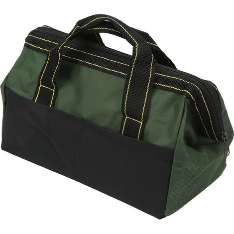 Sacoche porte-outils 40 cm ouverture large robuste imperméable portable à main rangement outillage vert olive (1/5)