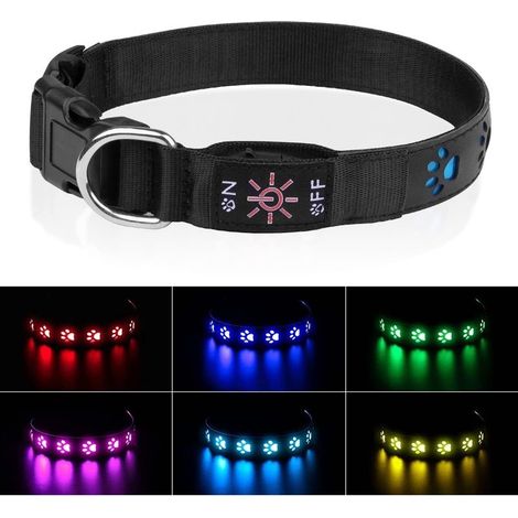 M-1 piece collier chien lumineux collier chien LED 7 modes, USB rechargeable étanche laisse réglable collier nylon pour petits / moyens / grands chiens (1/5)