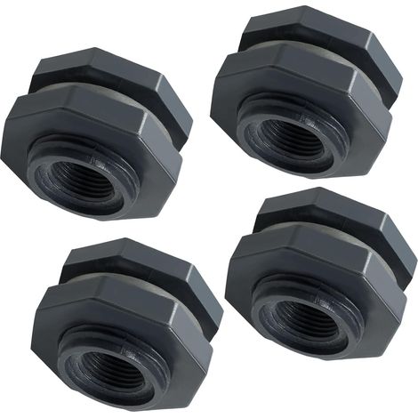 Raccord traversant en PVC 1/2 pouce pour récupérateurs d’eau de pluie et aquariums, connecteur de réservoir d’eau étanche avec joint en silicone épais, lot de 4 (1/5)
