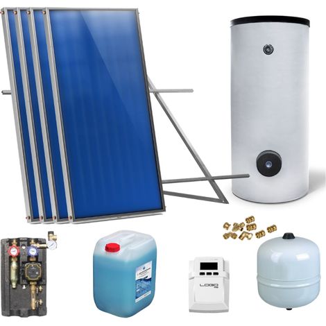 Solaranlage Solarpaket 4 Kollektoren Speicher Flachdach Flachkollektor Speicher (1/5)