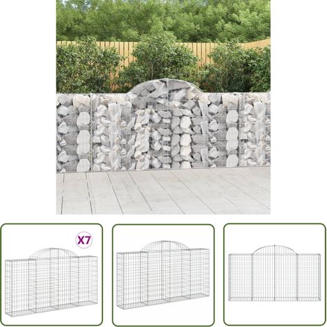 Paniers à gabions arqués 7 pcs Mur en gabion Clôture de gabion 200x30x100/120 cm Fer galvanisé 34277 (1/5)