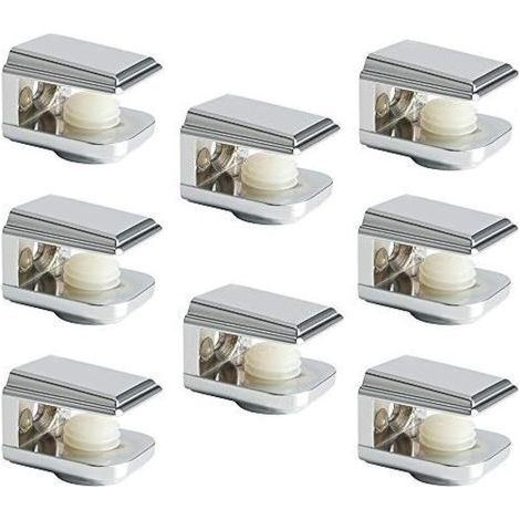 Support Étagère Verre Support d'Étagère Réglable et Adaptable d'Épaisseur de 5-8MM pour Salle de Bain, Fixation Murale à Vis, Finition Chrome Poli en Alliage de Zinc, 8 Pcs (1/4)