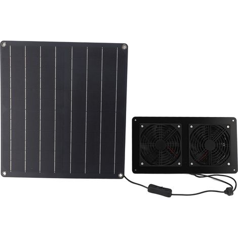 Ventilateur Solaire d'Extraction 12V 20W Kit Double Fan ABS Controlleur Manuel pour Poulailler Serre Maison Animaux Extérieur (1/4)