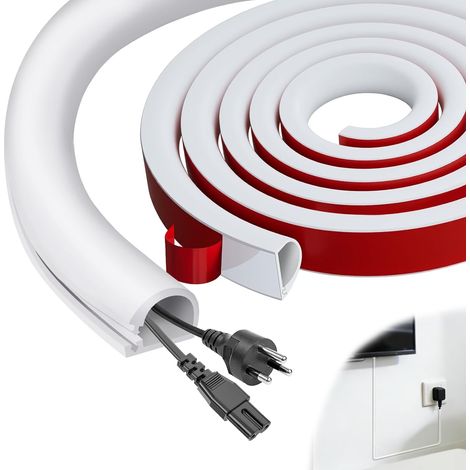 Mini Blanc Goulotte Passe Cable Adhésif 3.5m Flexible Goulotte Electrique Cache Cable Mural Demi Rond Goulotte Fibre Optique pour Les Fils sur Le Sol Mural (1/5)