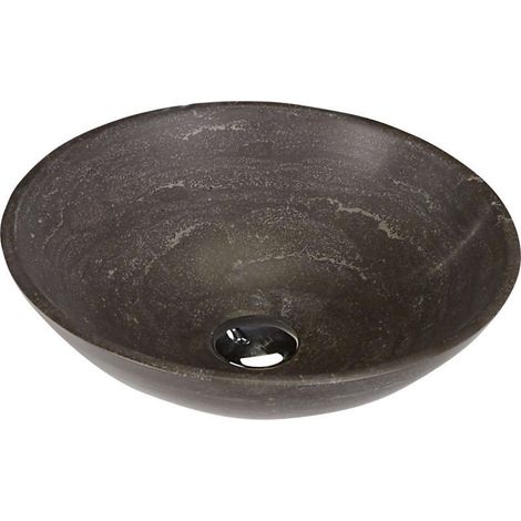 Sapho Blok - Lavabo de piedra de 40 cm de diámetro, piedra oscura mate 2401-02 (1/4)