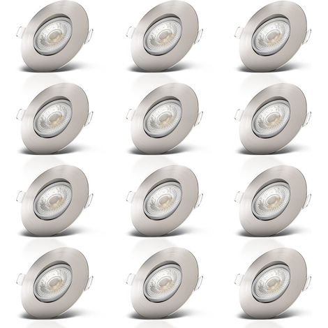 Einbaustrahler 68mm 12er Set - 230V, 4,9W, 480lm, LED, warmweiß, matt-nickel