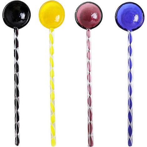 Lot de 4 cuillères à thé en verre transparent résistant à la chaleur, idéales pour mélanger le café, le thé, la crème glacée, les desserts et les cocktails. (1/5)