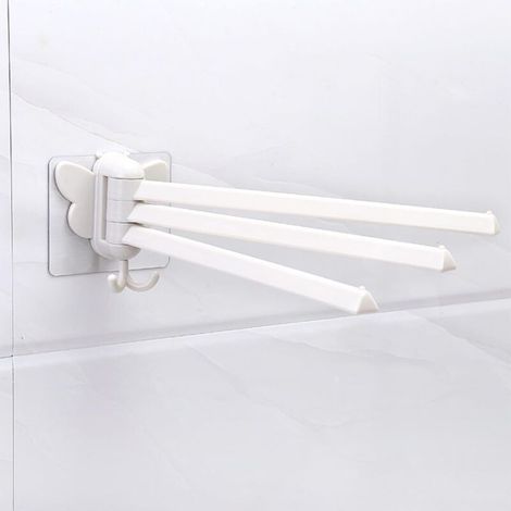 Porte-serviettes rotatif à 180 °, porte-serviettes avec crochets, montage mural, 3 bras, crochet de tour autocollant pour salle de bain, cuisine