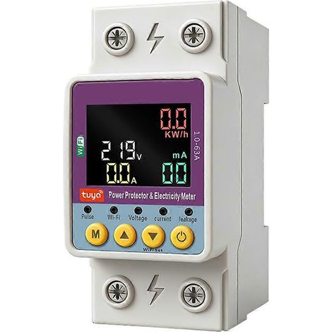 Disjoncteur intelligent Tuya, relais de tension 220 V, Wi-Fi, protection contre les surintensités, minuterie, disjoncteur 63 A, compteur d'énergie (1/5)